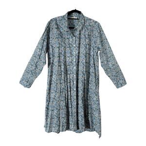 Natural Life Long Sleeve Blue Cottagecore Prairie Floral Shirt Dress Medium